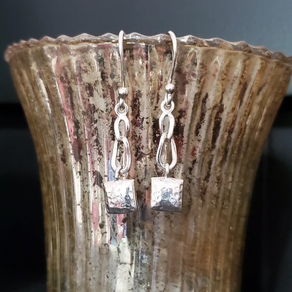 Silpada Sterling Hammered Small Pillow Drop Square Earrings - Picture 4 of 13